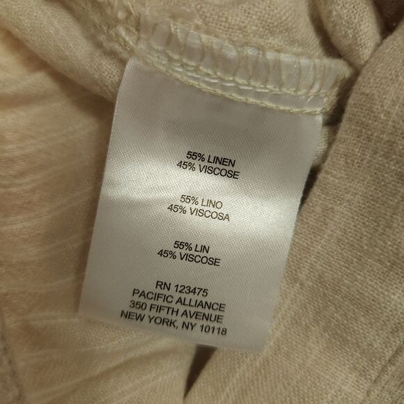 Ellen Tracy Pants Womens M Beige Striped Cropped Wide Leg 100% Linen Lagenlook - Picture 7 of 12